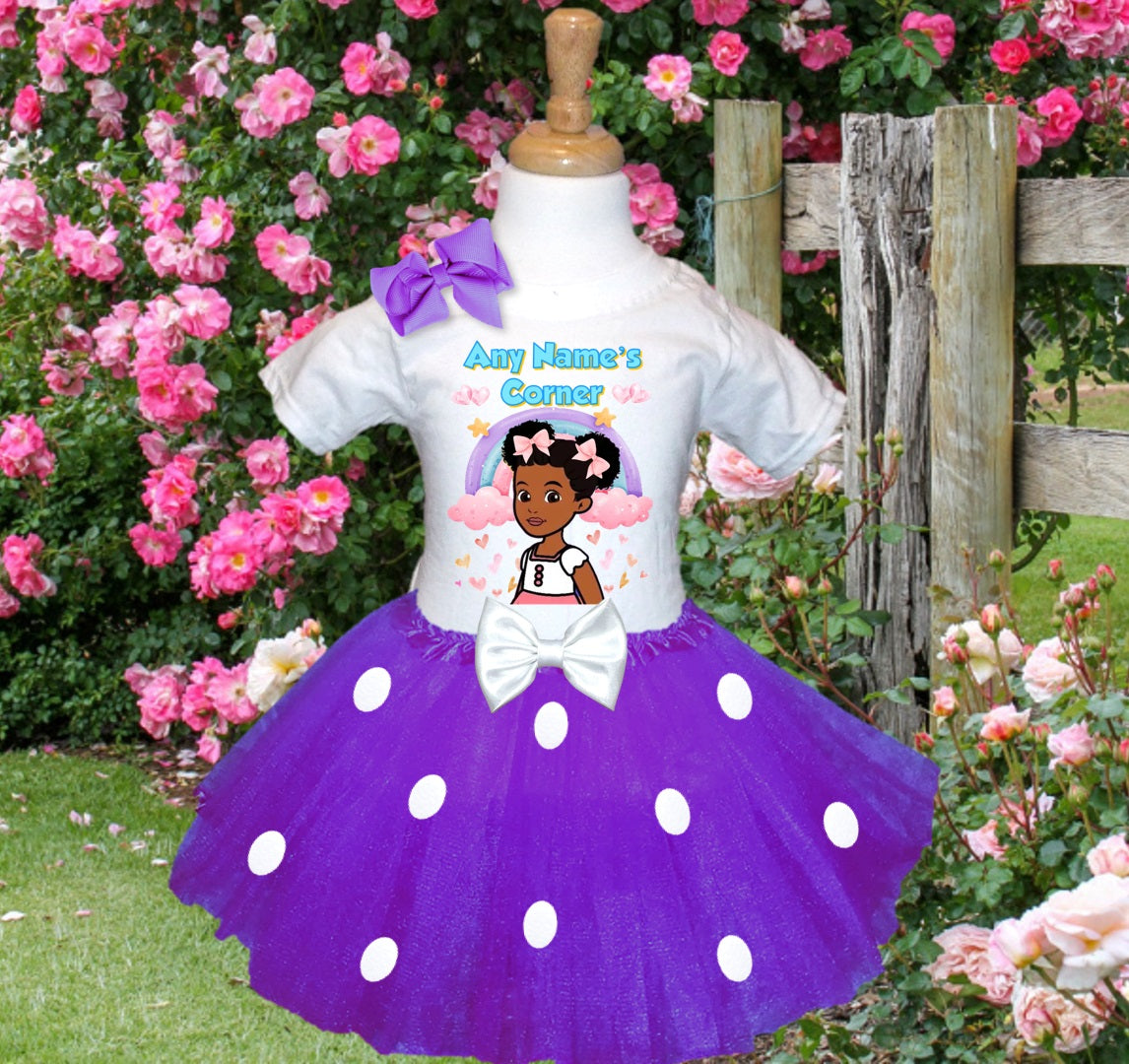 Gracie's Corner Tutu Set Girls Personalized Custom Purple White Polka Dots Tutu Outfit Dress Theme Cake Smash Party