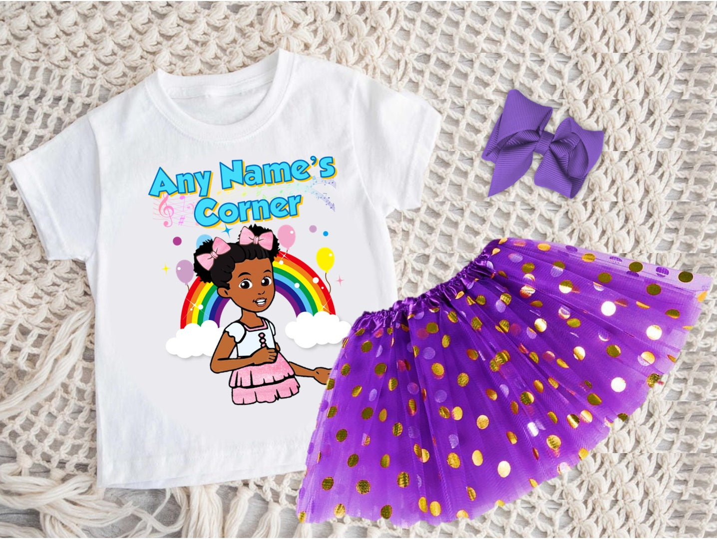 Gracie's Corner Pink Bow Tutu Set Girls Personalized Custom Purple Gold Polka Dots Tutu Outfit Dress Theme Cake Smash Party
