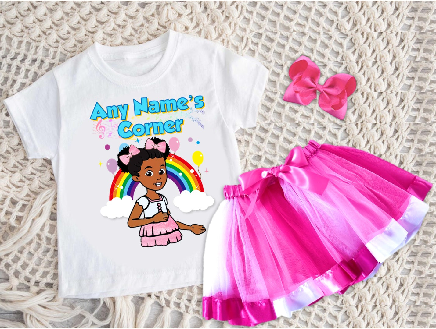 Gracie's Corner Pink Bow Tutu Set Girls Personalized Custom Hot Pink White Pink Ribbon Tutu Outfit Dress Theme Cake Smash Party