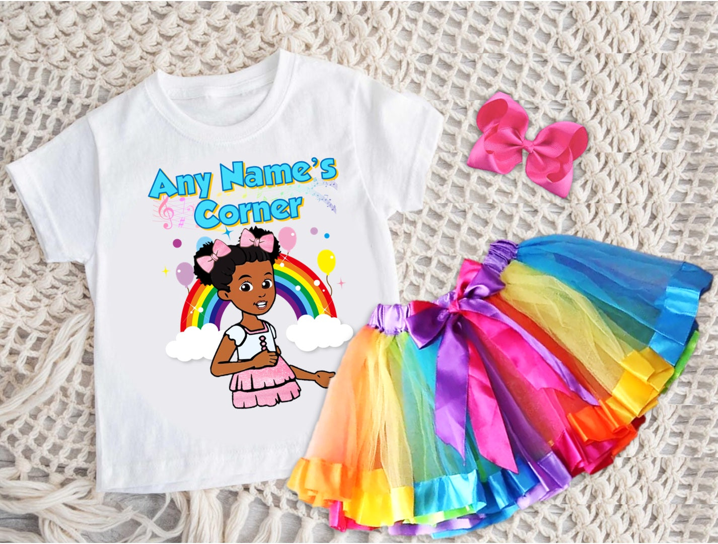 Gracie's Corner Pink Bow Tutu Set Girls Personalized Custom Rainbow Ribbon Tutu Outfit Dress Theme Cake Smash Party