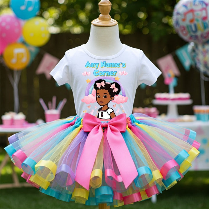 Gracie's Corner Tutu Set Girls Personalized Custom Pink Blue Yellow Purple Ribbon Sewn Trim Tutu Outfit Dress Theme Cake Smash Party