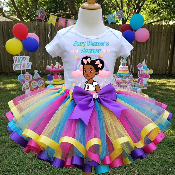 Gracie's Corner Tutu Set Girls Personalized Custom Multicolor Ribbon Sewn Trim Tutu Outfit Dress Theme Cake Smash Party