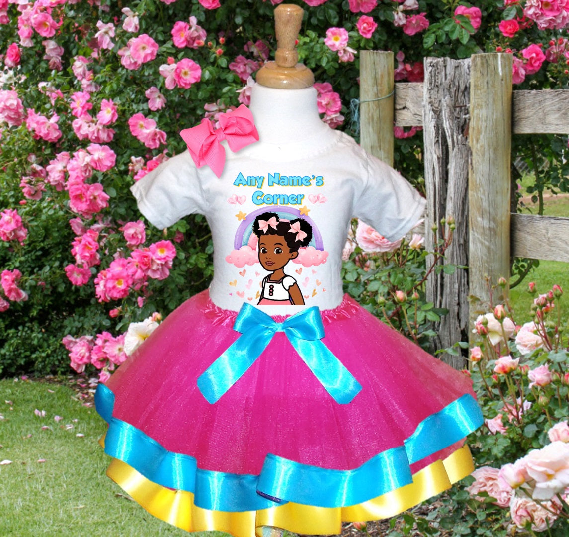 Gracie's Corner Tutu Set Girls Personalized Custom Hot Pink Blue Yellow Ribbon Trim Tutu Outfit Dress Theme Cake Smash Party