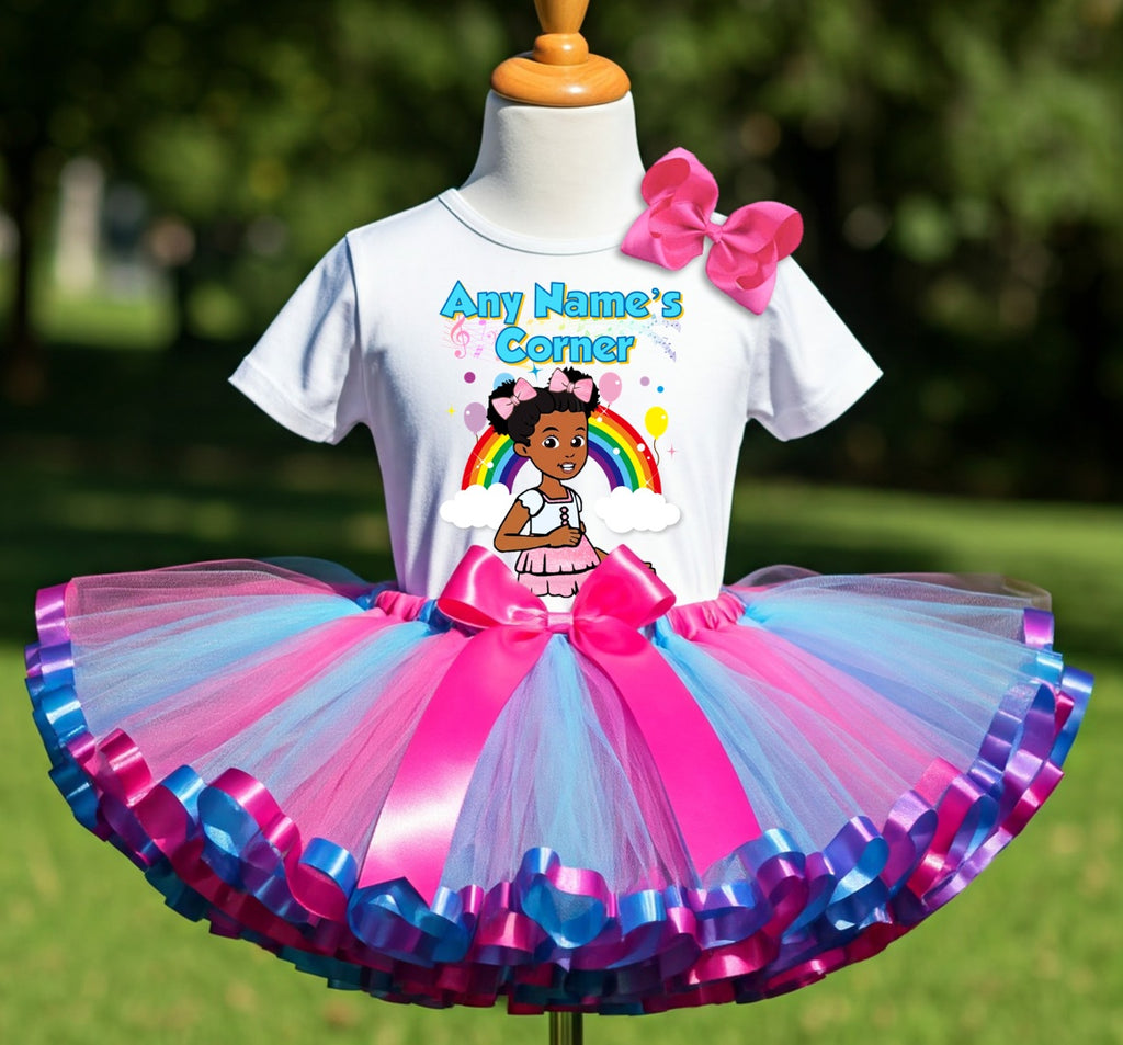Gracie's Corner Pink Bow Tutu Set Girls Personalized Custom Hot Pink Blue Purple Ribbon Sewn Trim Tutu Outfit Dress Theme Cake Smash Party