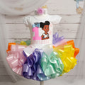 Gracie's Corner Face Tutu Set Girls Personalized Custom Rainbow Ribbon Sewn Trim Tutu Outfit Dress Theme Cake Smash Birthday Party