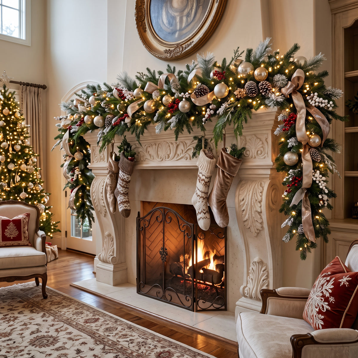 8-Foot Pre-Lit Traditional Classic Green and Gold Luxury Artificial Holiday Garland Christmas Decor