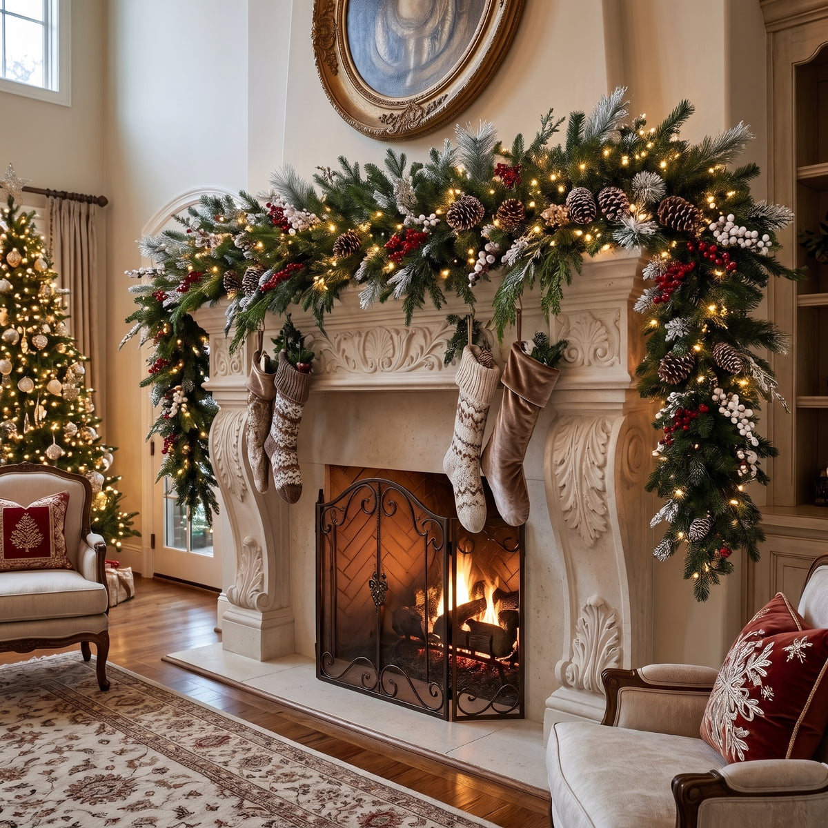 8-Foot Pre-Lit Traditional Classic Green and Gold Luxury Artificial Holiday Garland Christmas Decor