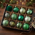 12-Piece Assorted Forest Green and Gold Luxury Shatterproof Holiday Ornament Set Christmas Decor