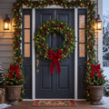 36-Inch Pre-Lit Traditional Evergreen, Pinecone, and Velvet Bow Luxury Artificial Holiday Wreath Christmas Decor