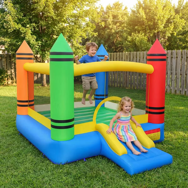 Play Bounce House Gymax Large Jumping Playhouse area with Slide Crayons
