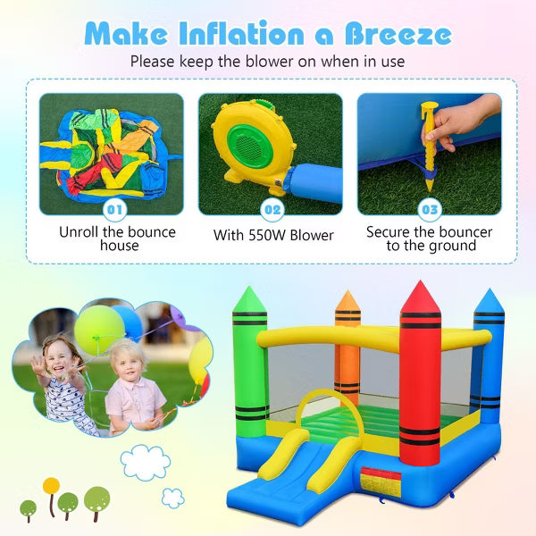 Play Bounce House Gymax Large Jumping Playhouse area with Slide Crayons