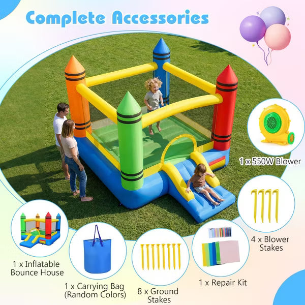 Play Bounce House Gymax Large Jumping Playhouse area with Slide Crayons