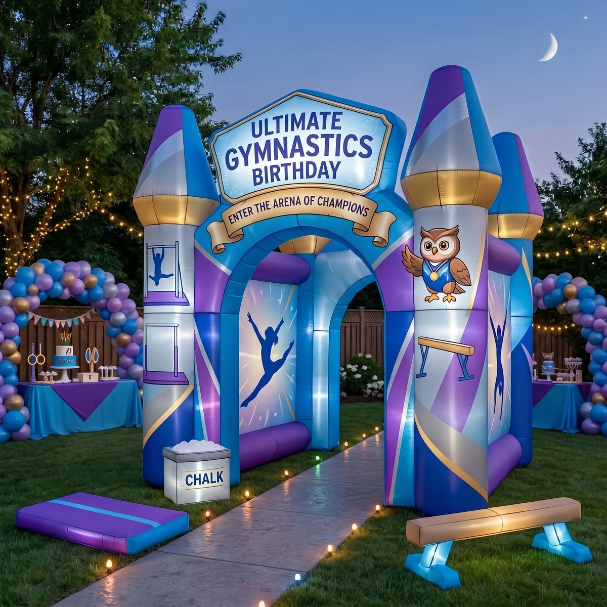 Gymnastics Theme Premium 10' x 10' Birthday House Inflatable Blow Up Walk-Through Archway Experience Decor Prop