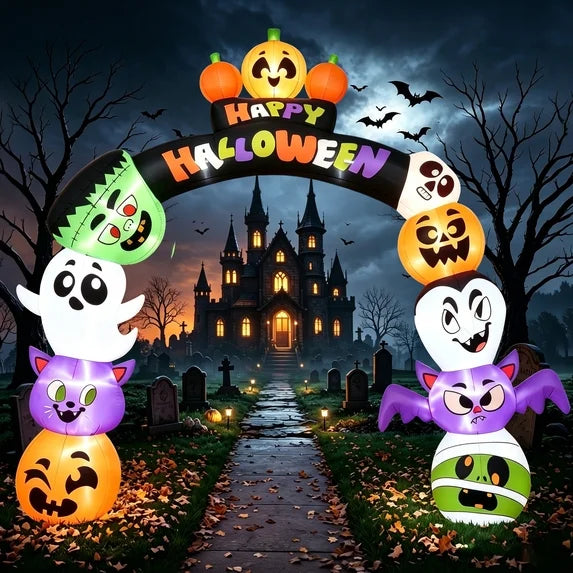 8' Pumpkins Ghost Monsters Archway Arch Yard Halloween Inflatable Blow Up Decor Prop