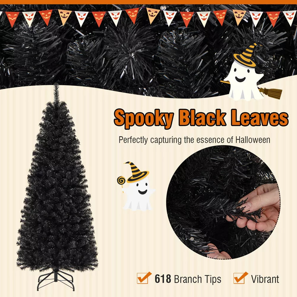 6' Black Artificial Pre-Lit Halloween Tree with Stand Halloween Home Decor Accent Yard Prop