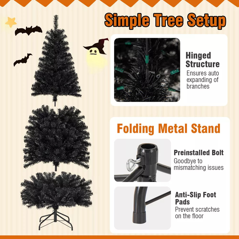 6' Black Artificial Pre-Lit Halloween Tree with Stand Halloween Home Decor Accent Yard Prop