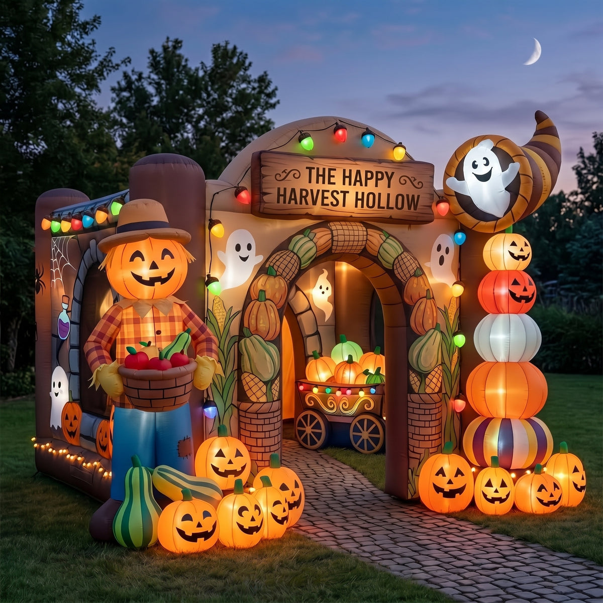 Happy Harvest Theme Premium 10' x 10' Halloween Haunted House Inflatable Blow Up Walk-Through Archway Experience Decor Prop