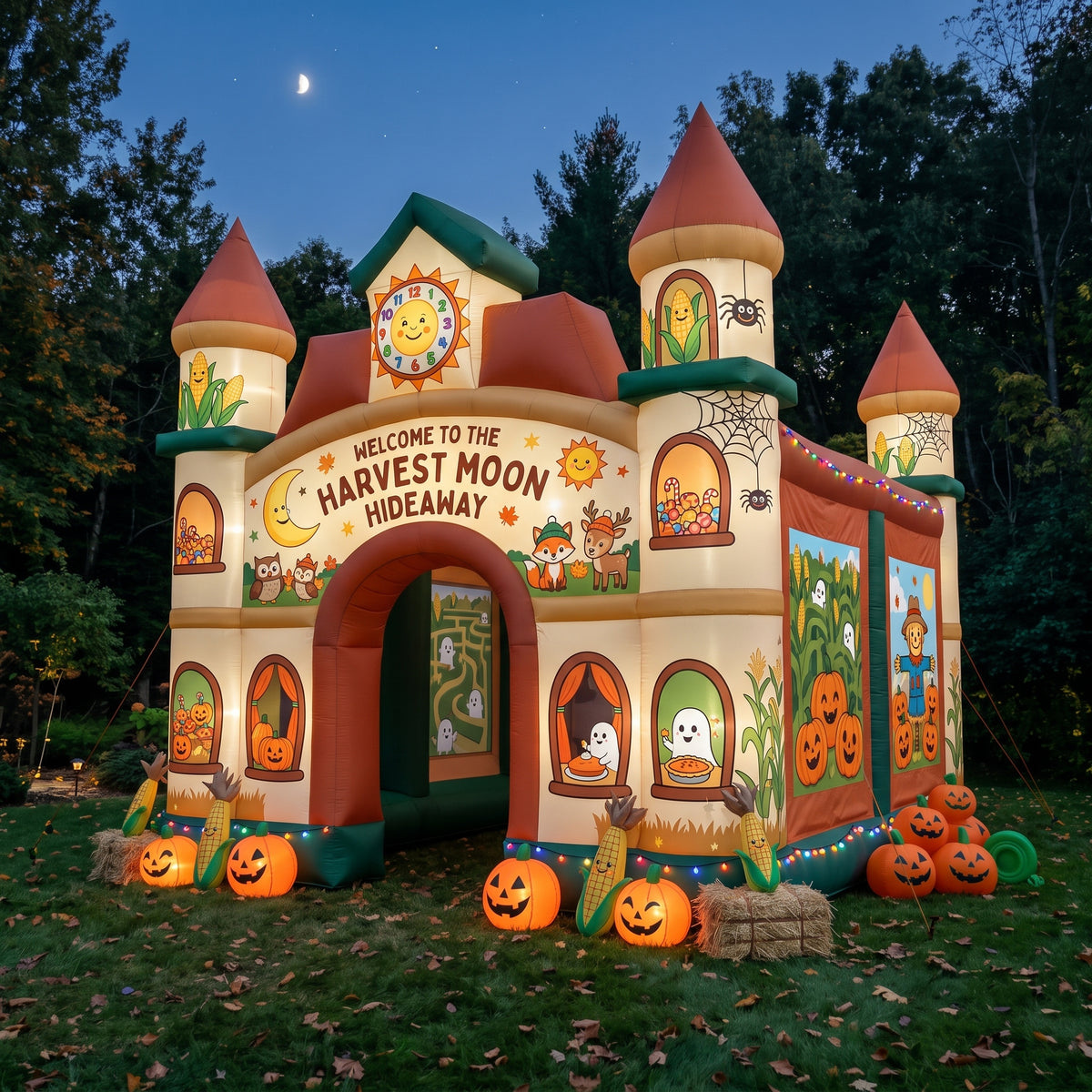Harvest Moon Hide-Away Theme Premium 10' x 10' Halloween Haunted House Inflatable Blow Up Walk-Through Archway Experience Decor Prop