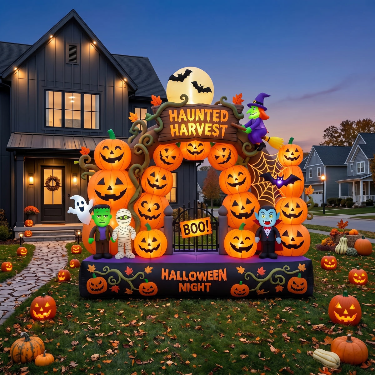 Massive 8-Foot-Tall Haunted Harvest Colossal Multi-Tiered Halloween Yard Inflatable Scene Decor Prop