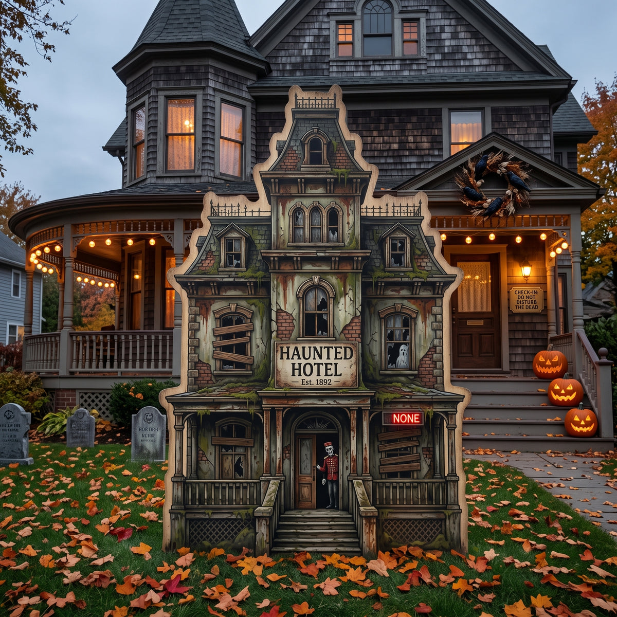 Life Size Haunted Hotel Premium Freestanding Halloween Cutouts Yard Sign Decor Party Prop