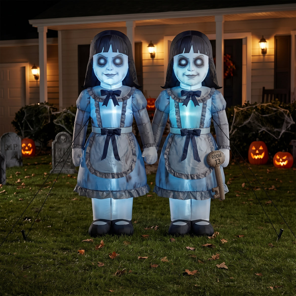 6' Haunted Hotel The Eerie Twins Yard Halloween Inflatable Blow Up Decor Prop