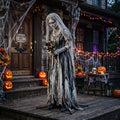 6' Animated Victorian Haunted Mansion The Weeping Bride Figure Music Lights Motion Sensor Halloween Home Decor Accent Yard Prop