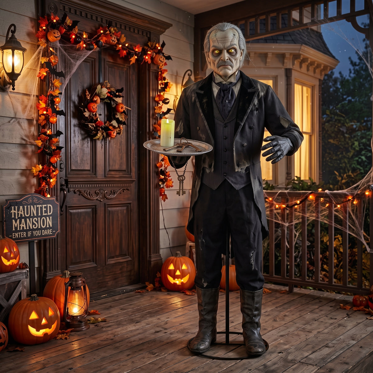 6' Animated Victorian Haunted Mansion The Phantom Butler Figure Music Lights Motion Sensor Halloween Home Decor Accent Yard Prop