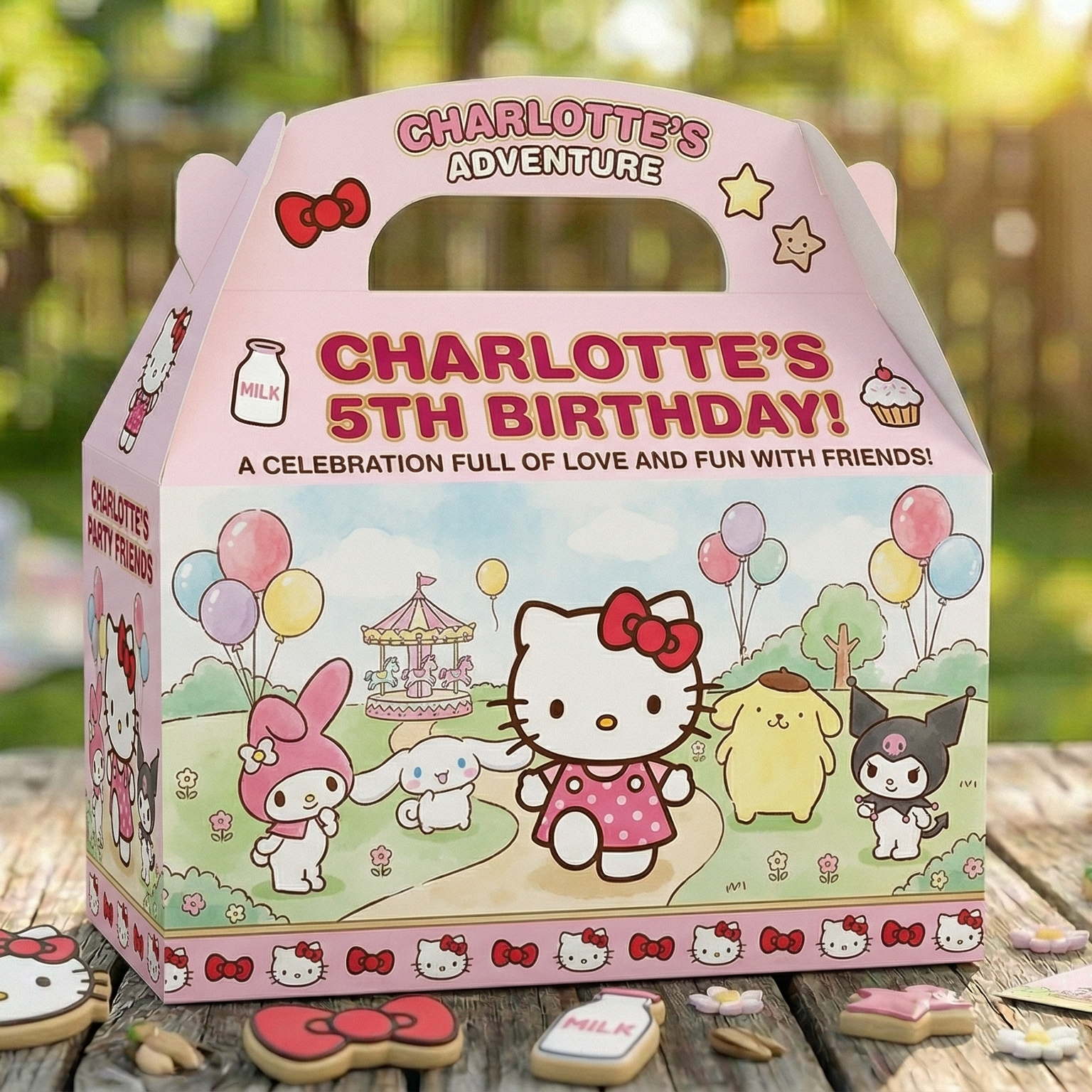 (Pack of 6) Hello Kitty Custom Personalized Birthday Party Favor Gable Treat Boxes