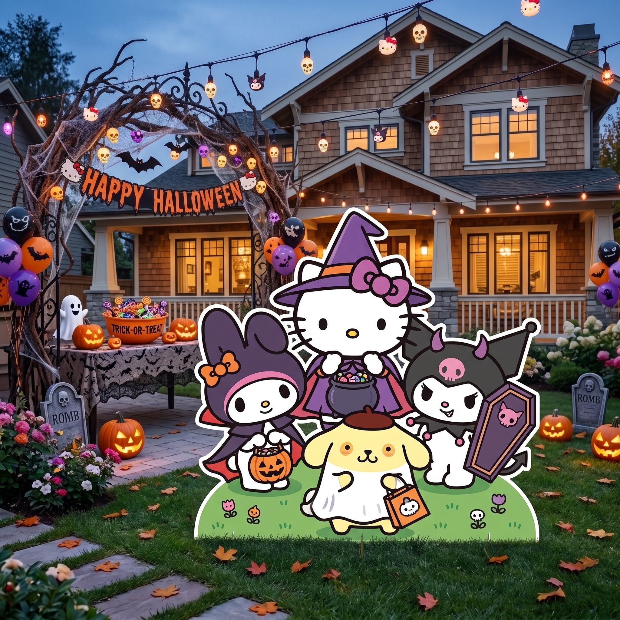 Life Size Hello Kitty Halloween Character Premium Freestanding Cutouts Yard Sign Decor Party Prop