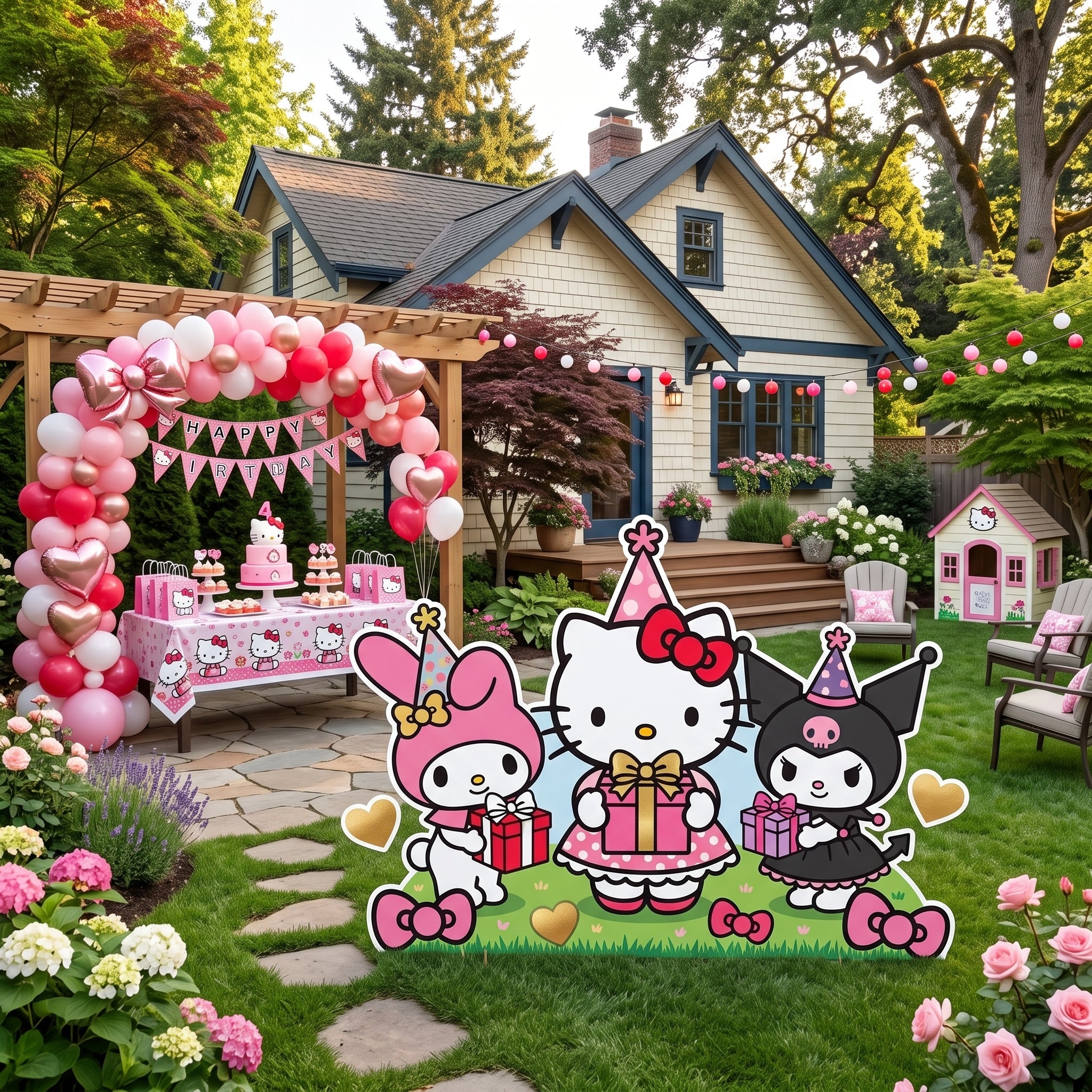 Life Size Hello Kitty Character Premium Freestanding Cutouts Yard Sign Decor Party Prop