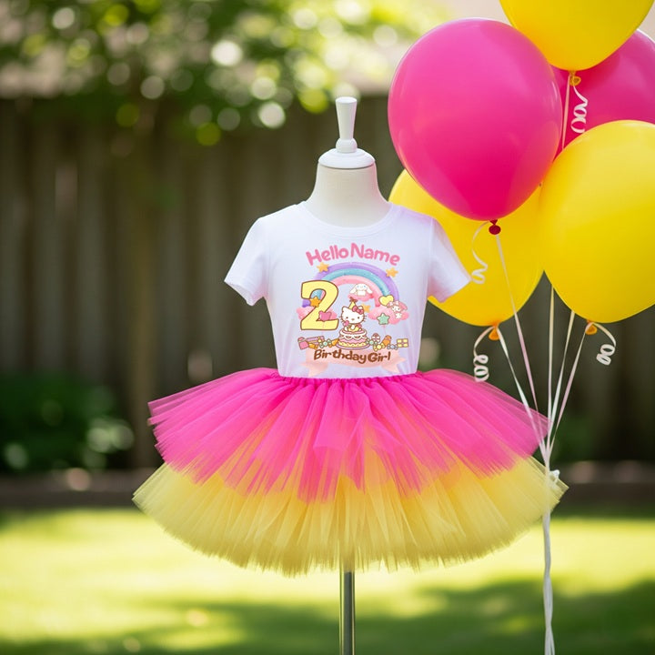 Hello Kitty & Friends Tutu Set Girls Personalized Custom Hot Pink Yellow Tutu Outfit Dress Theme Cake Smash Birthday Party