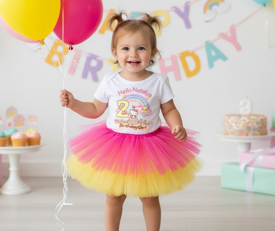 Hello Kitty & Friends Tutu Set Girls Personalized Custom Hot Pink Yellow Tutu Outfit Dress Theme Cake Smash Birthday Party