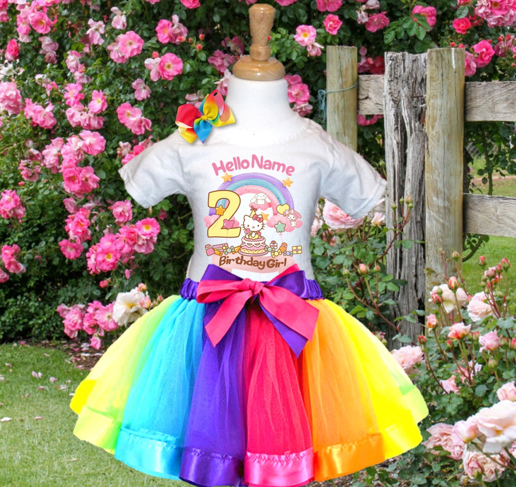 Hello Kitty & Friends Tutu Set Girls Personalized Custom Rainbow Ribbon Tutu Outfit Dress Theme Cake Smash Birthday Party