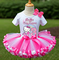 Hello Kitty Ballerina Ballet Tutu Set Girls Personalized Custom Hot Pink White Pink Ribbon Sewn Trim Tutu Outfit Dress Theme Cake Smash Birthday Party