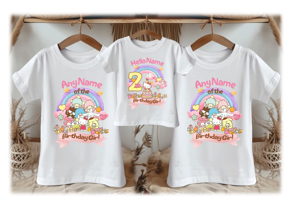 Hello Kitty & Friends Personalized Custom White Family T-Shirt or Onesie Pack Theme Cake Smash Birthday Party