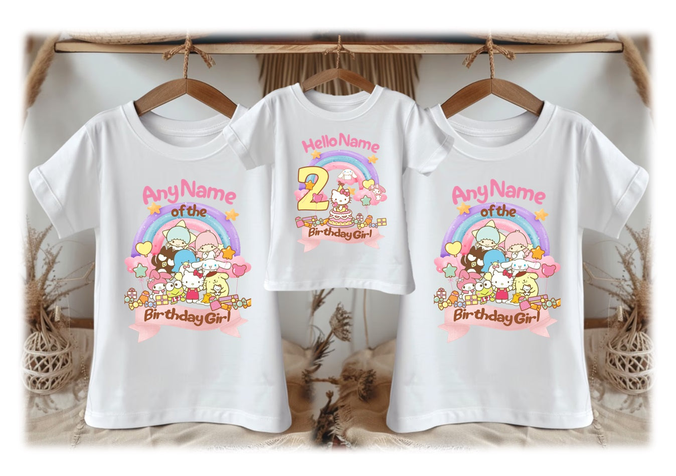 Hello Kitty & Friends Personalized Custom White Family T-Shirt or Onesie Pack Theme Cake Smash Birthday Party