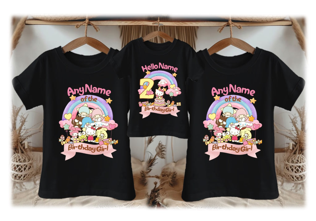 Hello Kitty & Friends Personalized Custom Black Family T-Shirt or Onesie Pack Theme Cake Smash Birthday Party