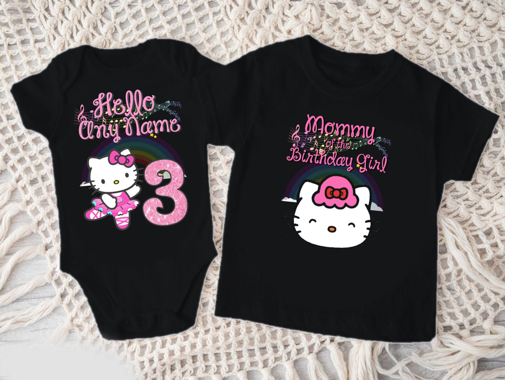 Hello Kitty Ballerina Ballet Personalized Custom Black Family T-Shirt or Onesie Pack Theme Cake Smash Birthday Party