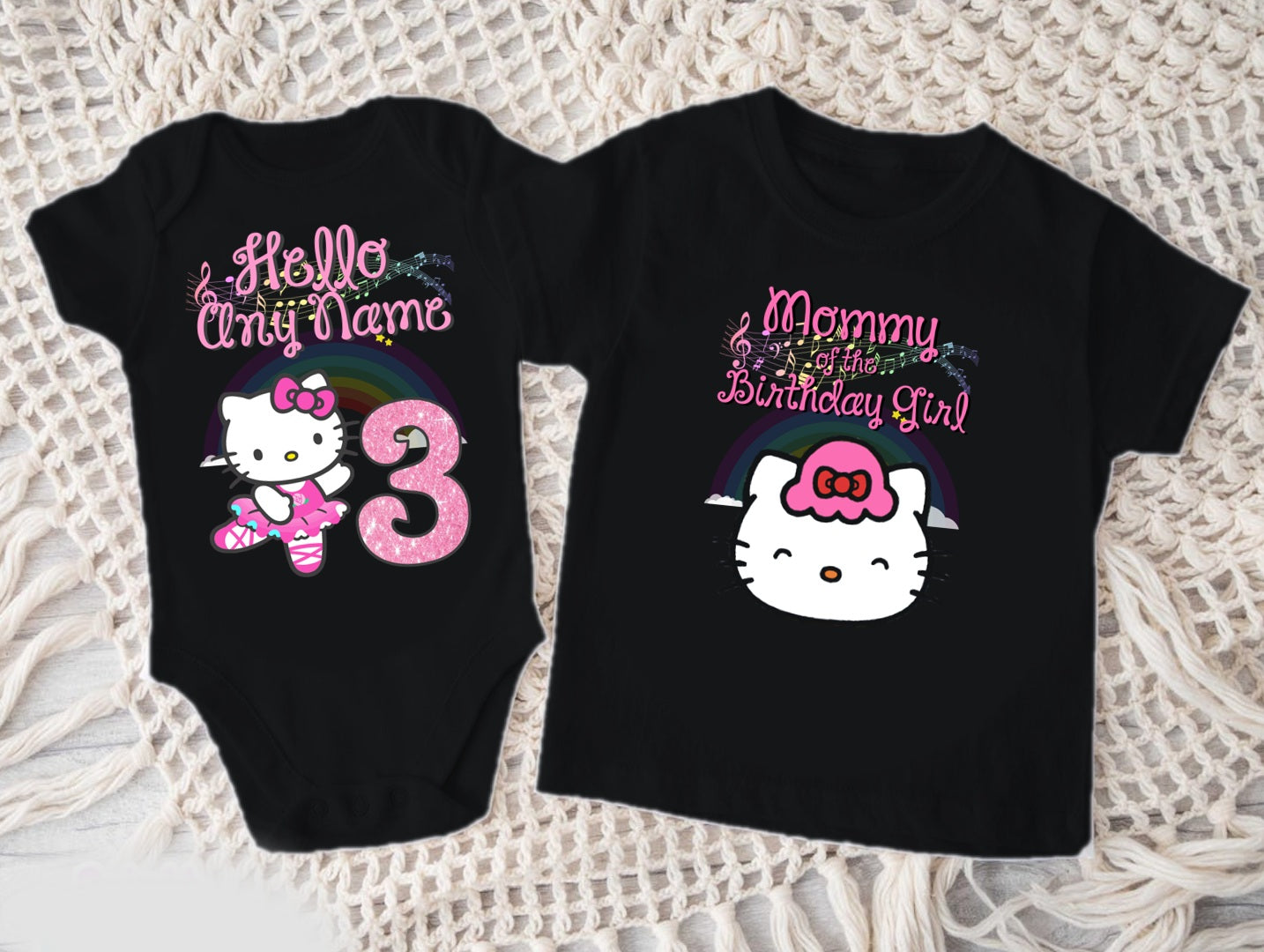 Hello Kitty Ballerina Ballet Personalized Custom Black Family T-Shirt or Onesie Pack Theme Cake Smash Birthday Party