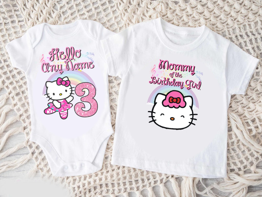 Hello Kitty Ballerina Ballet Personalized Custom White Family T-Shirt or Onesie Pack Theme Cake Smash Birthday Party