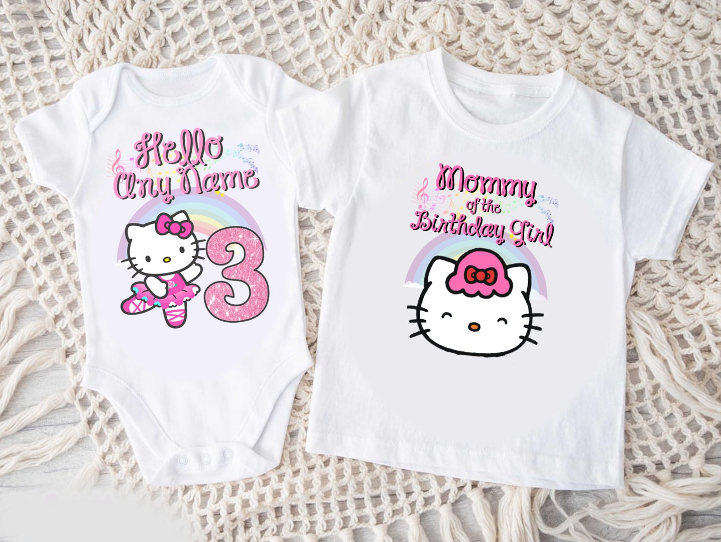 Hello Kitty Ballerina Ballet Personalized Custom White Family T-Shirt or Onesie Pack Theme Cake Smash Birthday Party