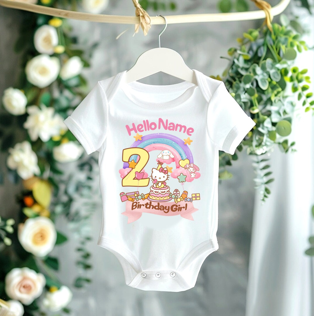 Hello Kitty & Friends Personalized Custom White T-Shirt or Onesie Theme Cake Smash Birthday Party