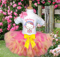 Hello Kitty Tutu Set Girls Personalized Custom Hot Pink Yellow Knots Tutu Outfit Dress Theme Cake Smash Birthday Party