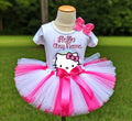 Hello Kitty Face Tutu Set Girls Personalized Custom Hot Pink White Pink Tutu Outfit Dress Theme Cake Smash Birthday Party