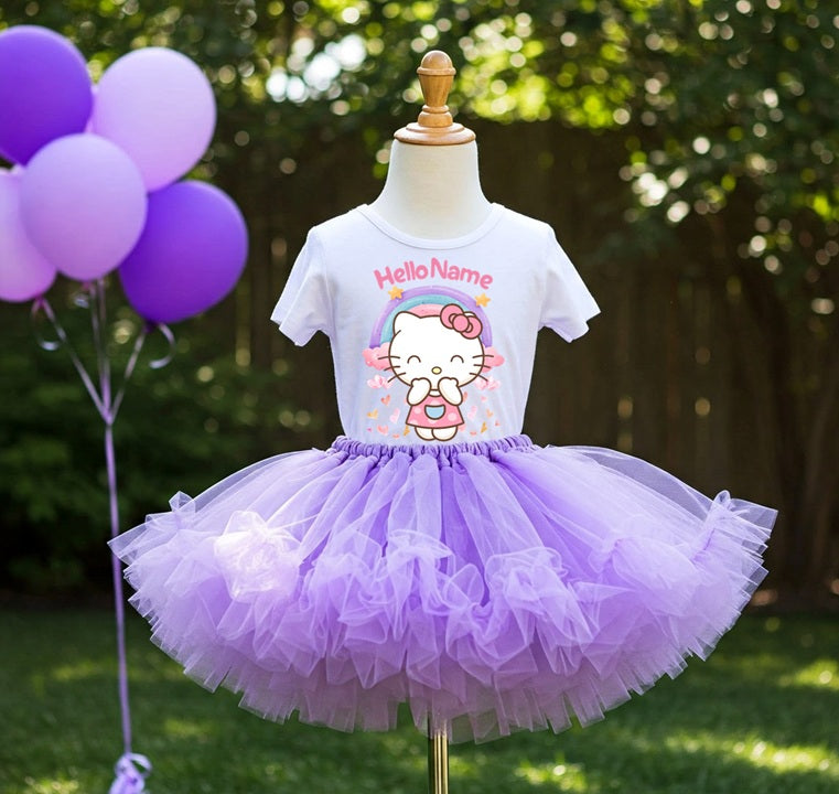 Hello Kitty Tutu Set Girls Personalized Custom Light Purple Tutu Outfit Dress Theme Cake Smash Birthday Party