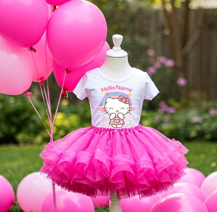 Hello Kitty Tutu Set Girls Personalized Custom Hot Pink Tutu Outfit Dress Theme Cake Smash Birthday Party