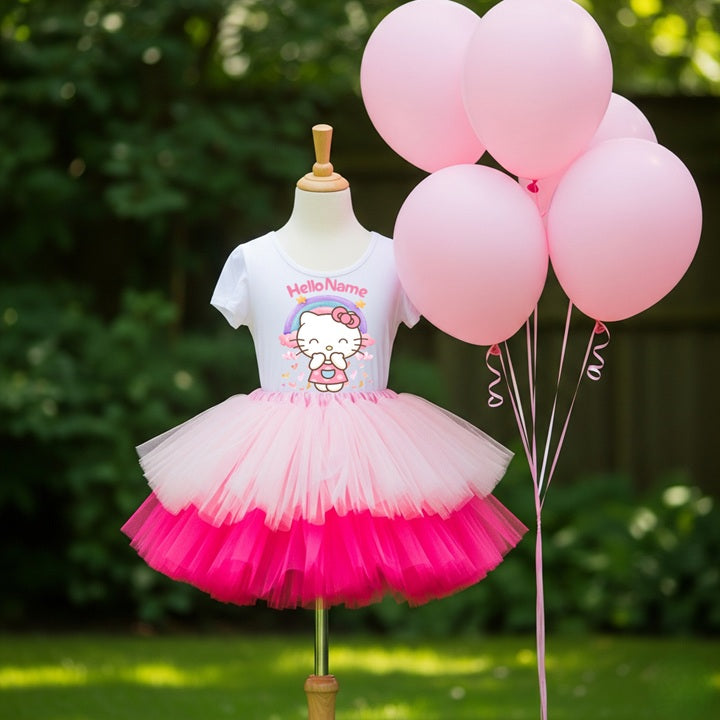 Hello Kitty Tutu Set Girls Personalized Custom Pink Hot Pink Tutu Outfit Dress Theme Cake Smash Birthday Party