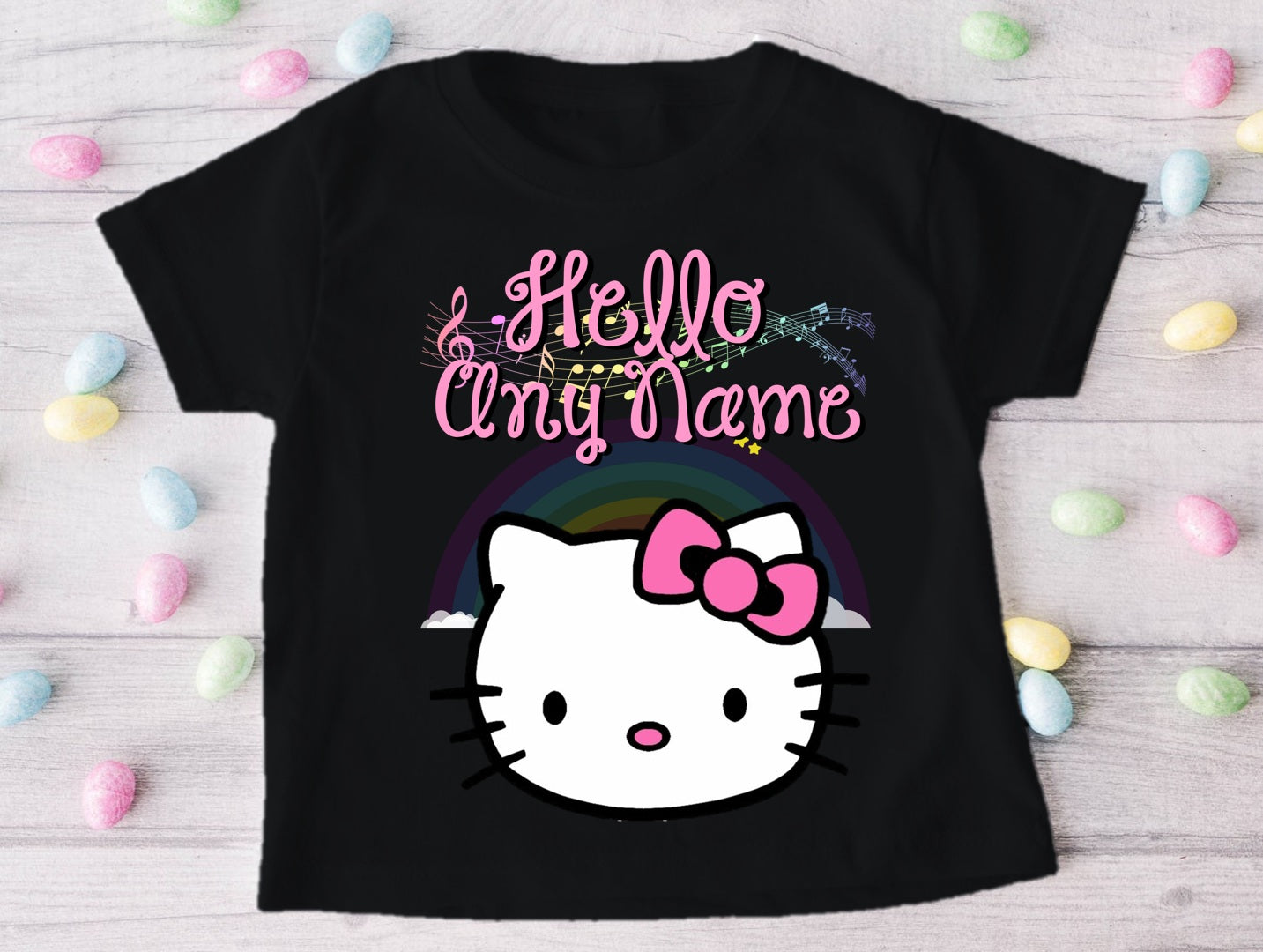 Hello Kitty Face Personalized Custom Black T-Shirt or Onesie Theme Cake Smash Party