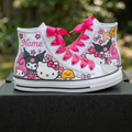 Custom Hello Kitty Friends High-Top Sneakers Shoes Personalized with Name, Ribbon Laces & Rhinestones Birthday Parties Everyday Gift