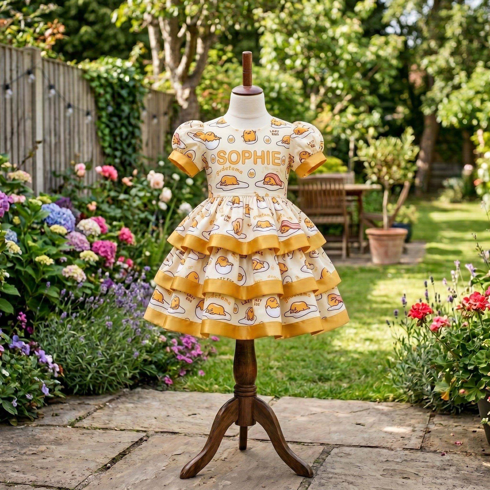 Hello Kitty Gudetama Girls Personalized Custom Tiered Ruffle Dress Ribbon Trim Theme Cake Smash Birthday Party